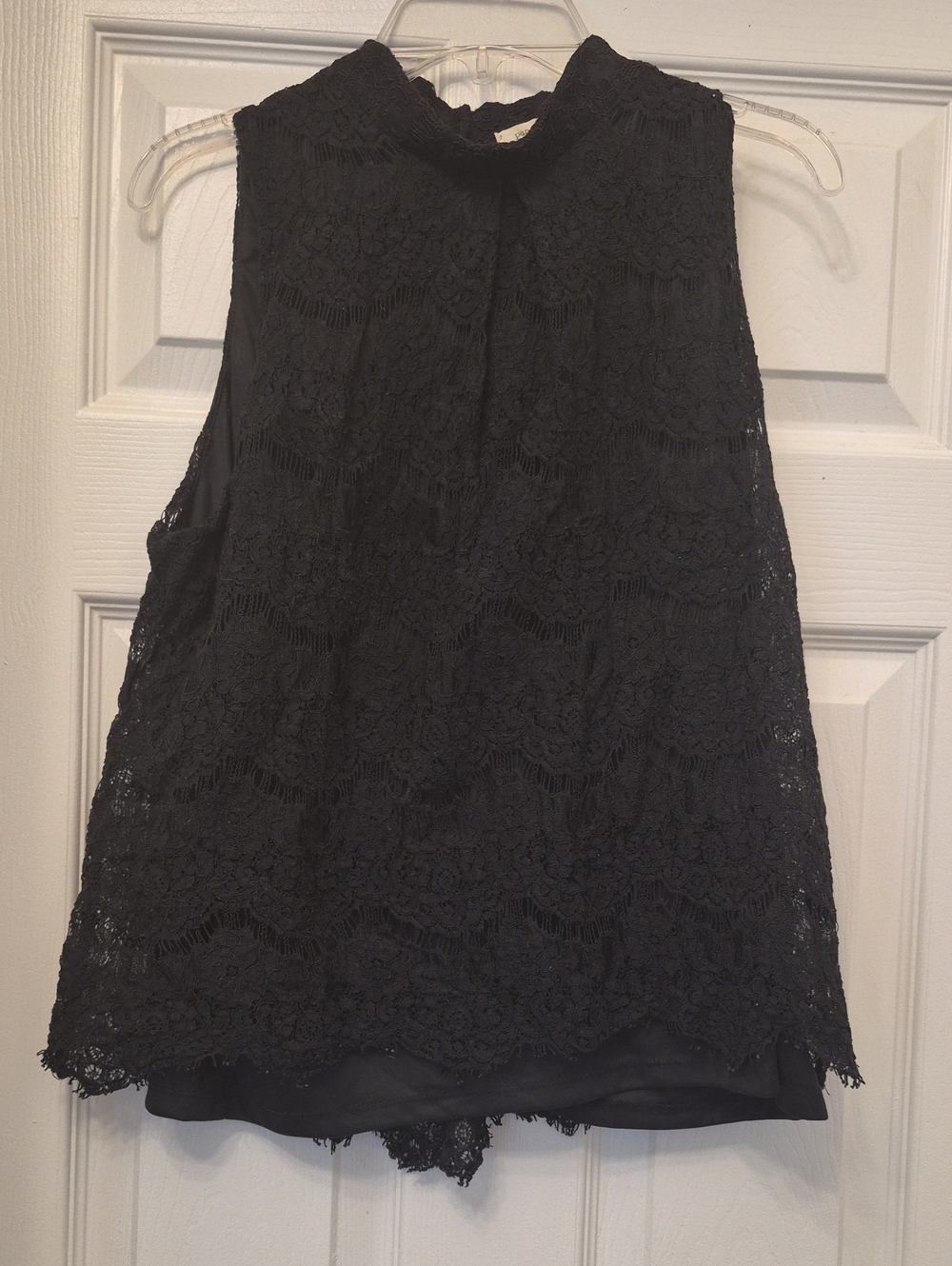 paper tee Black Lace Sleeveless Mock Neck Blouse